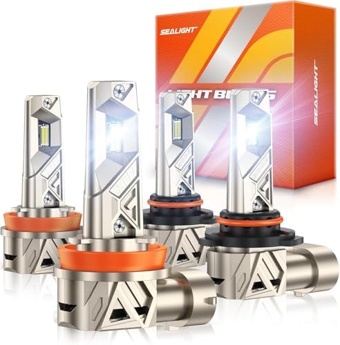 SEALIGHT 9005 H11 Lights Combo, 132,000LM Ultra-1000% Brighter S6 Pro with 2025 4th-Core Chips, 6500K hb3 h8 Combo or fog, Up 80,000hrs+ Lifespan, 3Mins Plug and Play, IP68, Pack of 4