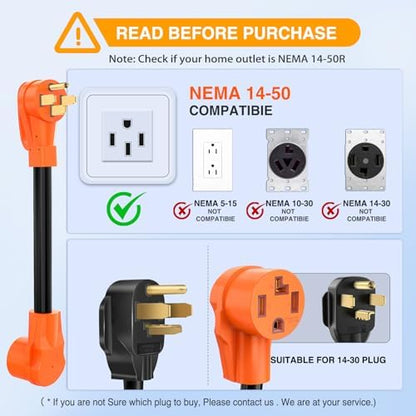 Nilight EV Dryer Charger Adapter Cord 50Amp to 30Amp 10 Gauge 14-50P 14-30R