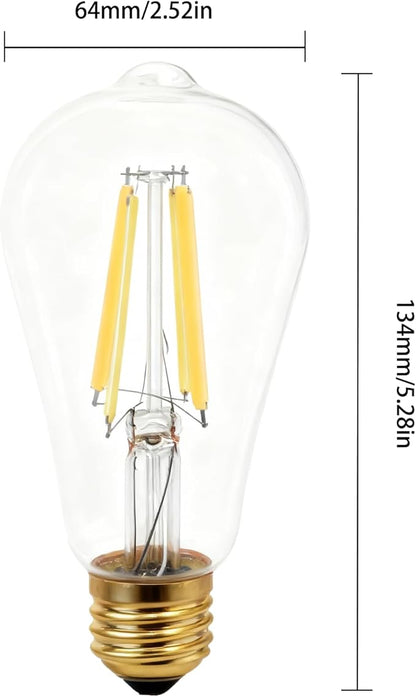 Dimmable LED Light Bulbs with Remote, E26 Base Remote Control Light Bulb Dimmable 2700K-6000K, ST64 Vintage Edison Bulbs for Lamp, 2 Pack (2 Bulbs+1 Remote)