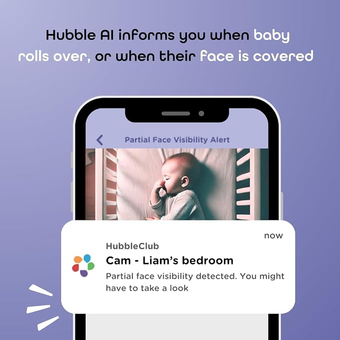 Hubble Connected AI Vision 5-in-1 2K UHD Baby Monitor with AI Alerts, True Cry Detection, Sleep Insights, Nightlight & Smart Soother, Flexible Mount, Dual-Band Wi-Fi (5 & 2.4 GHz)