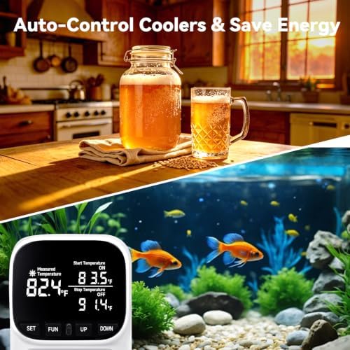 1800W Digital Thermostat for Reptile Tank, -40℉~210℉, Plug in Thermostat for Heater/Greenhouse with 5m/2m Cable, 15A Temperature Controlled Outlet with VA Display, Temp ±0.1°F, White