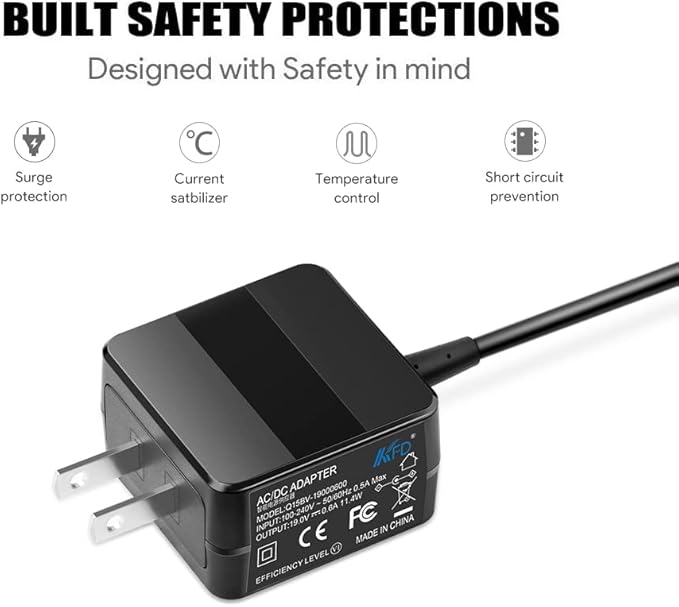 KFD 19V Robotic Vacuum Cleaner Adapter Charger for ECOVACS DEEBOT N79 N79S DN622-DN79,Anker RoboVac 10 T2100,Eufy RoboVac 11 11S 12 15C 30C 35C Pure Clean PUCRC25 Coredy R300 R580 Power Supply Cord