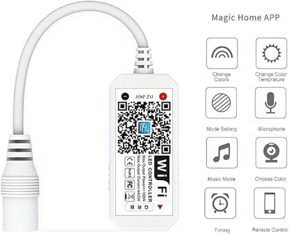 WiFi RGB Controller Magic Home APP Compatible with Alexa Google Home for DC12-24V RGB LED Strip Light Voice Dimmer (WiFi, RGB)