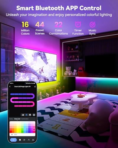 Pak RGB+IC LED Strip Lights for Bedroom & TV, 32.8ft Smart Lights with Remote APP Control, DIY 16 Million Colors, Music Sync Color Changing LED Lighting, 44 Scene Modes, Work with Alexa & Google