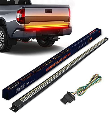 Nilight Truck Tailgate Light Strip 60" Aluminum Frame Triple Row 1200 LED Strip with Red Running Brake Lights White Reverse Light Amber Sequential Turn Signals Strobe Lights，2 Years Warranty