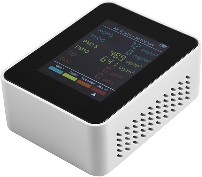 Air Quality Monitor, Multifunctional 6 in 1 C02 Detector PM2.5 PM10 HCHO TVOC Meter Air Quality Monitor, Test Indoor Pollution and Humidity Indoor