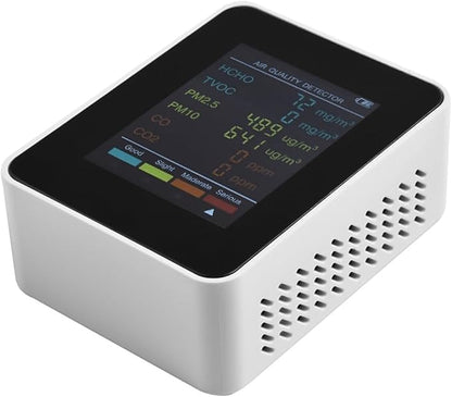 Air Quality Monitor, Multifunctional 6 in 1 C02 Detector PM2.5 PM10 HCHO TVOC Meter Air Quality Monitor, Test Indoor Pollution and Humidity Indoor