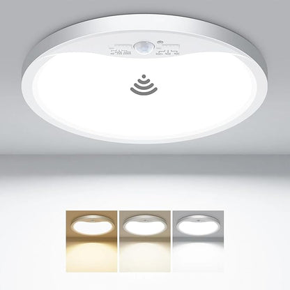hepside Motion Sensor Ceiling Light Wired, 3000K/4000K/6500K LED Flush Mount Ceiling Light Fixture, 12Inch 24W Motion Sensor Light with Timer for Closet Stair Porch Hallway Pantry,White