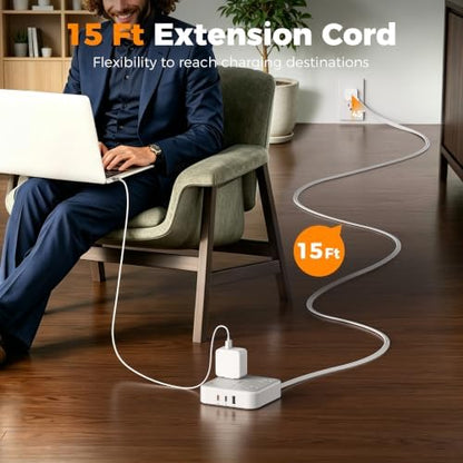 TESSAN Surge Protector Flat Extension Cord 15Ft, Flat Plug Power Strip
