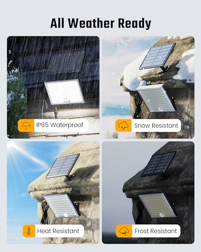 SUPERDANNY Solar Outside Lights with 113 Bright LEDs 7000K with 16ft Cable