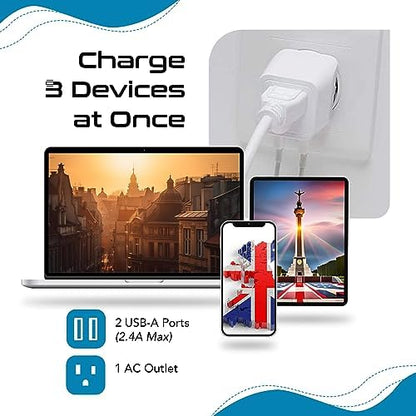 Ceptics South Africa Travel Plug Set - with 2 USB + USA Socket Input - Type M and Type G - Ultra Compact - Safe Grounded Perfect for Cell Phones, Laptops, Camera Chargers