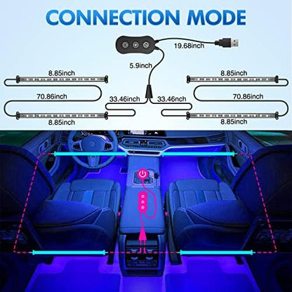 Nilight 4PCS USB Car Interior Lights RGB App and Button Control | 5V DC Multi Color Music Car Neon Accent Light Strips Under Dash Lighting Kit with Sound Active Function