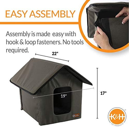 K&H Outdoor Cat House, Weatherproof Shelter for Outside Pets, Olive/Olive