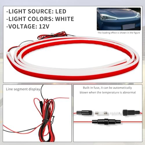 DREAMOTOR 71 Inch Car Hood Light Strip, White Car LED Hood Light