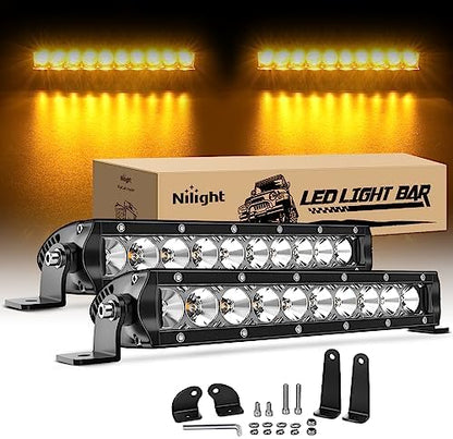 Nilight Slim LED Light Bar 2PCS 11 Inch 26LED Single Row Spot Flood Combo Fog Driving Work Lighting Roof Bumper Lamp Offroad for 4x4 Trucks SUV ATV UTV