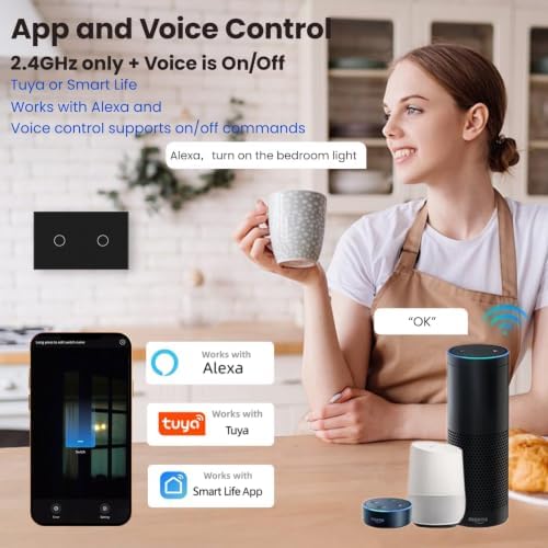 Smart Switch,Neutral Wire Required,APP Control,Black 2 Button