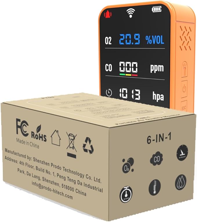 7-in-1 Portable Oxygen Monitor, Environmental O2 Monitor with Air Pressure, Temperature, Humidity, Stopwatch Rechargeable 3000mAh Battery, SD Card Data Logging Device for Hiking, Camping & Outdoor Use
