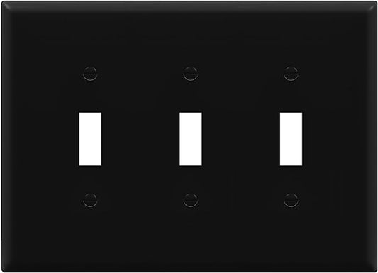 ENERLITES Triple Light Switch Wall Plate, Toggle Switch Plate, Gloss Finish, 3-Gang Mid-Size 4.88" x 6.77", Unbreakable Polycarbonate Thermoplastic, UL Listed, 8813M-BK, Black