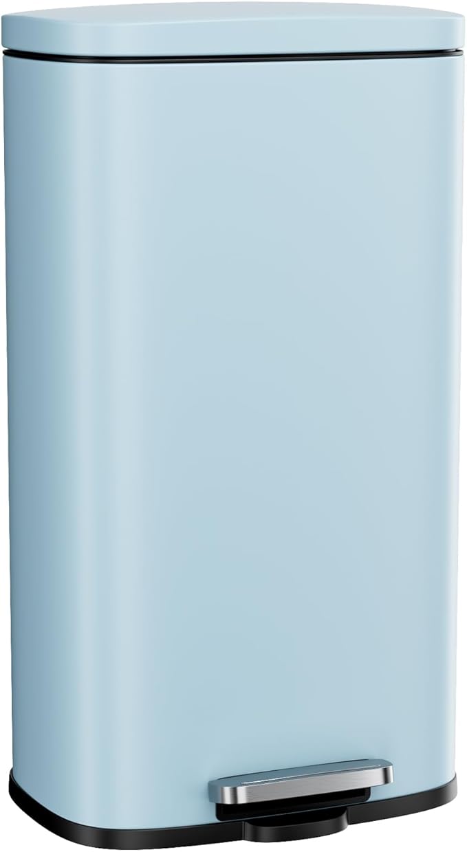 Arlopu 8/13.2 Gallon Step Trash Can, Stainless Steel Garbage Bin, Soft-Close Rubbish Bin with Removable Plastic Inner Bucket, Fingerprint-Proof, Lid Dustbin, Suit for Kitchen (Tide Pool Blue, 30L)