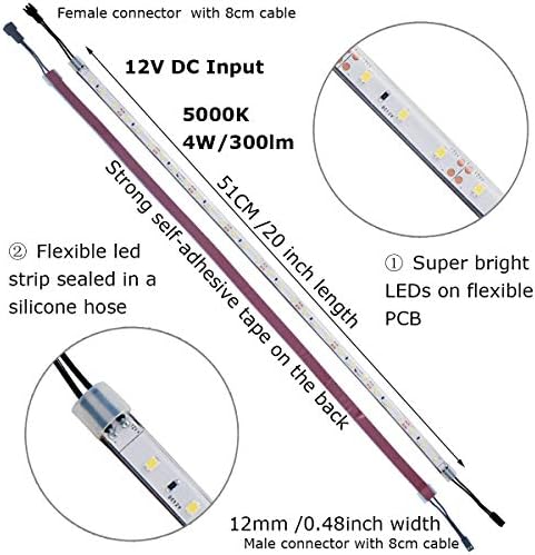Litever Under Cabinet Light, 6 PCS 20 Inches Flexible LED Strips with Power Adapter, 24W,1800 Lumen, Daylight 5000K. Suitable for Kitchen Cabinets, Counters, Under Shelf, Closets (6-Strip-5000K)