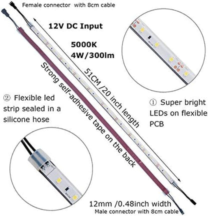 Litever Under Cabinet Light, 6 PCS 20 Inches Flexible LED Strips with Power Adapter, 24W,1800 Lumen, Daylight 5000K. Suitable for Kitchen Cabinets, Counters, Under Shelf, Closets (6-Strip-5000K)