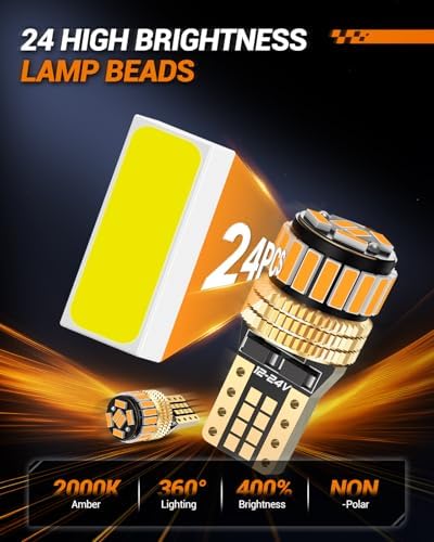 SEALIGHT 194 LED Bulb 2000K Amber 168 T10 2825 W5W 600% Brightness Wedge Interior Car Bulbs Replacement for License Plate Lights Dome Map Door Courtesy Trunk Parking, 2 PCS