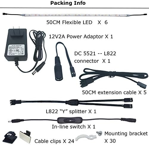Litever Under Cabinet Light, 6 PCS 20 Inches Flexible LED Strips with Power Adapter, 24W,1800 Lumen, Daylight 5000K. Suitable for Kitchen Cabinets, Counters, Under Shelf, Closets (6-Strip-5000K)