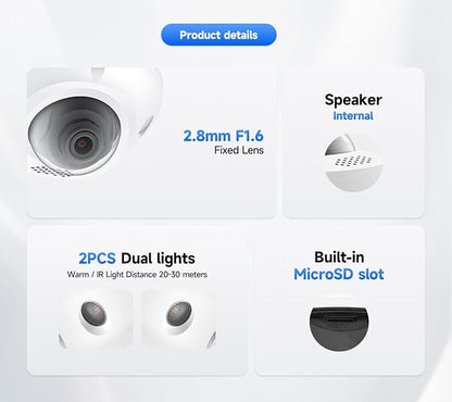 Marquis 4K 8MP PoE IP Vandal Dome PoE IP Camera Outdoor, 2.8mm Wide Angle 105° Fov, 98ft Night Vision, H.265, Compatible with NVR, Blue Iris Through ONVlF Protocol