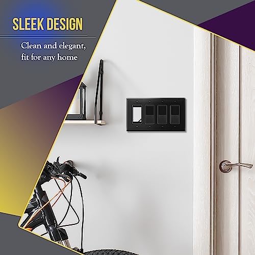 ENERLITES 4-Gang Black Mid-Size Decorator Switch Outlet Wall Plate Cover