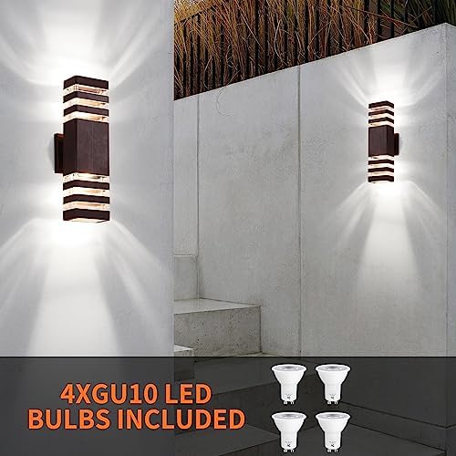 2 Pack Outdoor Wall Light Fixtures, Modern Exterior Lights for House, Brown