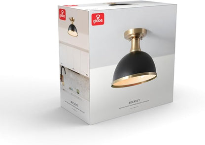 Globe Electric 60461 1-Light Semi-Flush Mount Light, Matte Black, Matte Brass Accents, Modern Ceiling Light Fixture for Hallway, Dining Room, Bedroom, or Living Room, Dimmer Switch Compatible