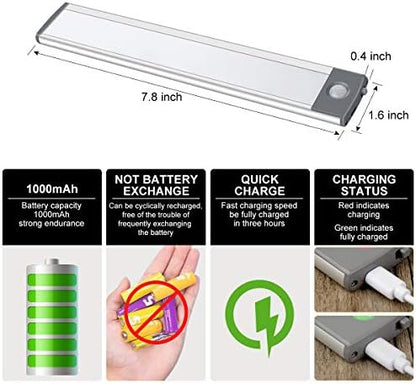 30-LED Motion Sensor Cabinet Light,Under Counter Closet Lighting, Wireless USB Rechargeable Kitchen Night Lights,Battery Powered Light for Wardrobe,Cabinet,Cupboard（Warm Light）-2Pack