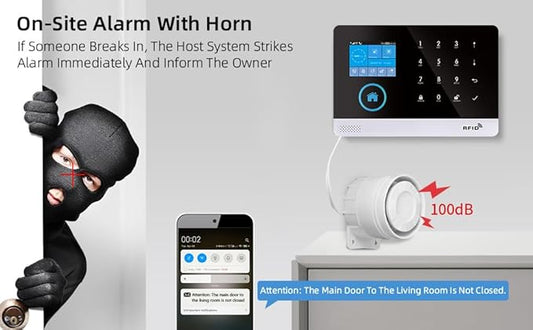 YBJ WiFi Home Security Alarm System, DIY 4G Smart Home Security System, Compatible with Wireless 433MHz Motion detectors, Door/Window sensors, and Sirens, Supports Amazon Alexa.