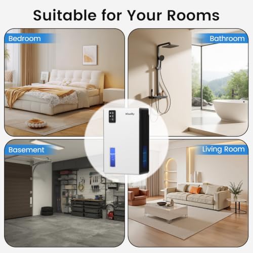 NineSky Dehumidifiers for Home, 1000 Sq.Ft Dehumidifier with 95oz Water Tank, Quiet Dehumidifier for Basement Bathroom Bedroom with 7-Color Ambient Light & Auto Shut Off, White