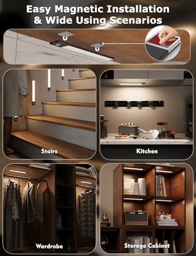 12" Under Cabinet Lighting Wireless, Remote, Motion Sensor, 4Pack, Black