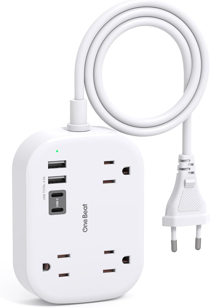 One Beat European Travel Plug Adapter with 3Ft Extension Cord, US to Europe