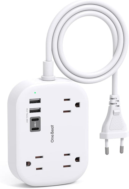 One Beat European Travel Plug Adapter with 3Ft Extension Cord, US to Europe