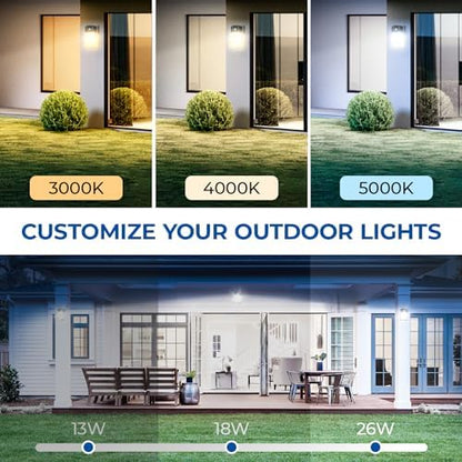 CINOTON 26W LED Wall Pack Light with Dusk to Dawn Sensor, 3CCT Black 2Pack