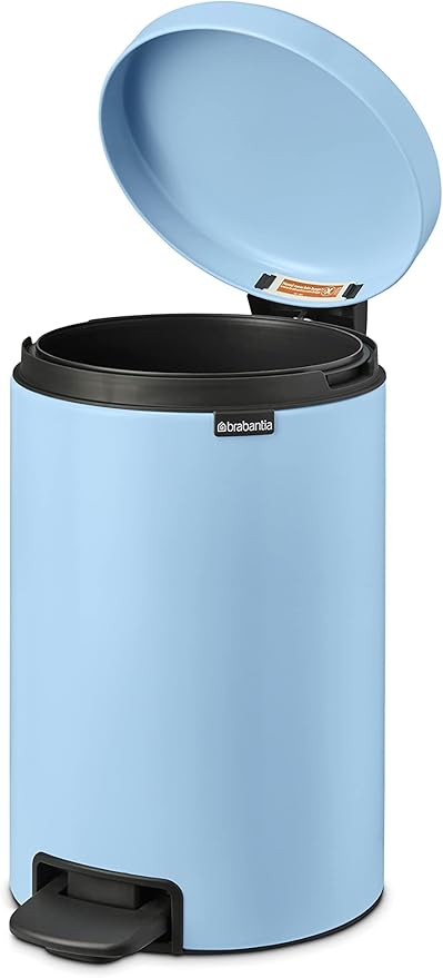 Brabantia Step-On Small Trash Can | Dreamy Blue | 3.2 Gallon / 12L | Bathroom, Bedroom, Office Trash Can, Light Pedal Opening, Handle & Removable Inner Bucket | 9.9 x 13.3 x 16.2 | + Trash Bags