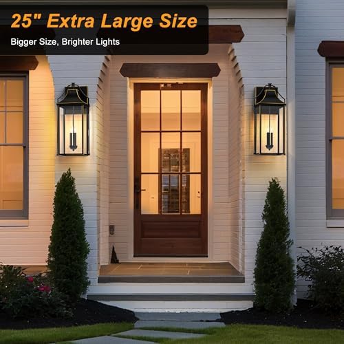 25IN Dusk to Dawn Outdoor Wall Light, 3-E12 Base Patio Light