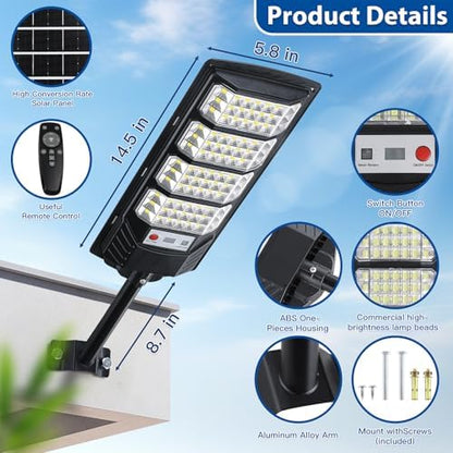 Yusist 2 Pack Solar Street Lights Outdoor Waterproof,6500K LED Motion Sensor Lights,Dusk to Dawn Solar Flood Lights with Remote,Parking Lot Light,Commercial Area Lighting for Outside