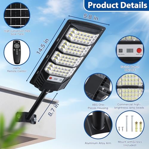 Yusist 6 Pack Solar Street Lights Outdoor Waterproof, 6500K LED Motion Sensor Lights, Dusk to Dawn Solar Flood Lights with Remote,Parking Lot Light,Commercial Area Lighting for Outside