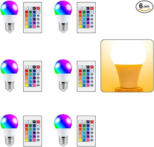 6Pcs 5W Dimmable Bulbs E27/E26 Timing Colorful Mood Lamp 4 Dynamic Modes Multifunction Smart Indoor Atmosphere Nightlight AC85-265V Bar Party Festival Background Decoration Lighting With IR Remote