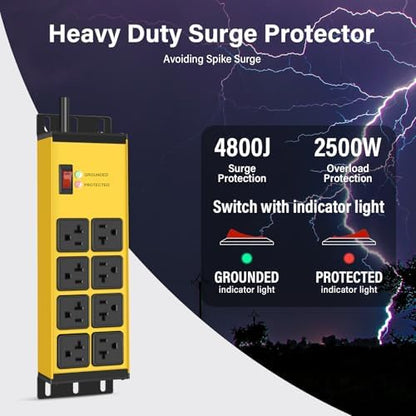 CCCEI 12 Gauge Heavy Duty Power Strip, Magnetic, 8 Ports. Yellow, 15FT, 1