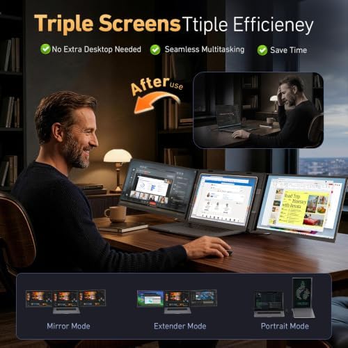 Vixtan 16.1" Triple Laptop Screen Extender, Lightweight FHD IPS Portable Monitor for Laptop, USB-C Plug & Play Multi Screen Attachment for 13-17.3" laptops with Windows/Mac/Chrome