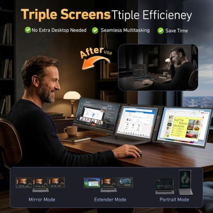 Vixtan 16.1" Triple Laptop Screen Extender, Lightweight FHD IPS Portable Monitor for Laptop, USB-C Plug & Play Multi Screen Attachment for 13-17.3" laptops with Windows/Mac/Chrome