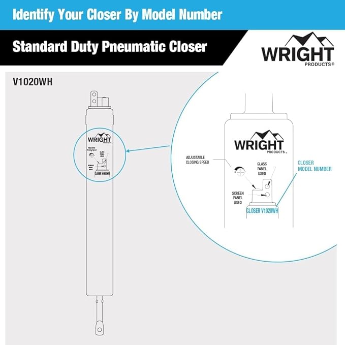 Wright Products Standard Duty Pneumatic Screen & Storm Door Closer – Adjustable Closing Speed, Quiet Operation, Easy Installation (Transitional, White)