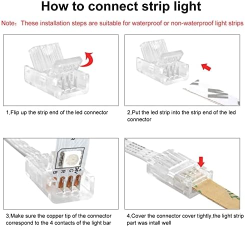 RGBZONE 10Pcs 4 Pin 10mm LED Strip Connectors and 32.8FT 4 Pin RGB Extension Cable Strip to Wire Quick Connection for 10mm Wide Waterproof or Non-Waterproof SMD RGB 5050 LED Strip Light(IP20/IP65)