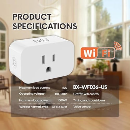 BXST WiFi Smart Plugs Compatible with Alexa and Google Home, 15A/1800W, 1 Pack