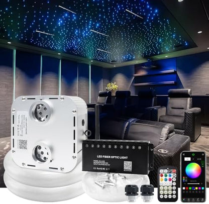 AMKI Dual Color 32W Twinkle Mixed1620pcs 16.4ft Fiber Optic Light Starlight Headliner Kit,Pure White Meteor Shooting Star 150pcs Fiber,Sound Mode Starlight Box for Car Movie Theater Home Ceiling